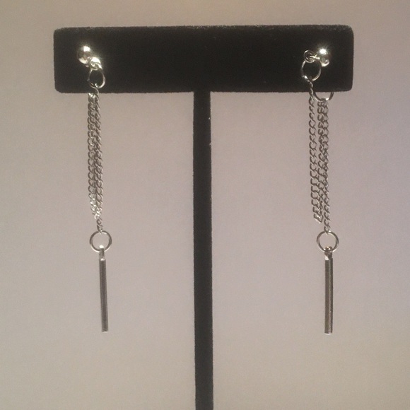 Silver Chain Back Tassel Earrings - Picture 2 of 4